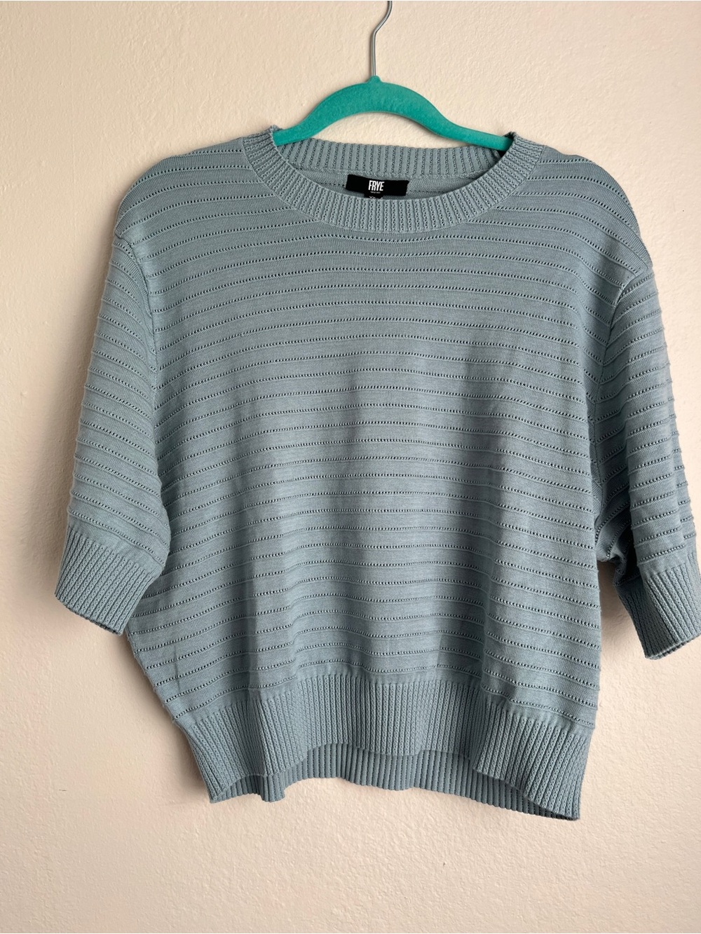 FRYE Light Blue Knit Short-Sleeve Sweater xxl